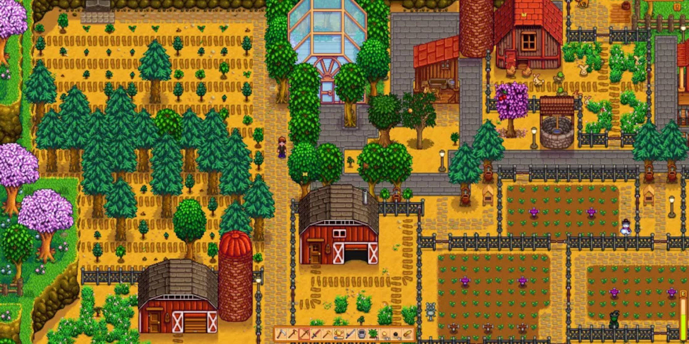 Farmer on the farm in Stardew Valley