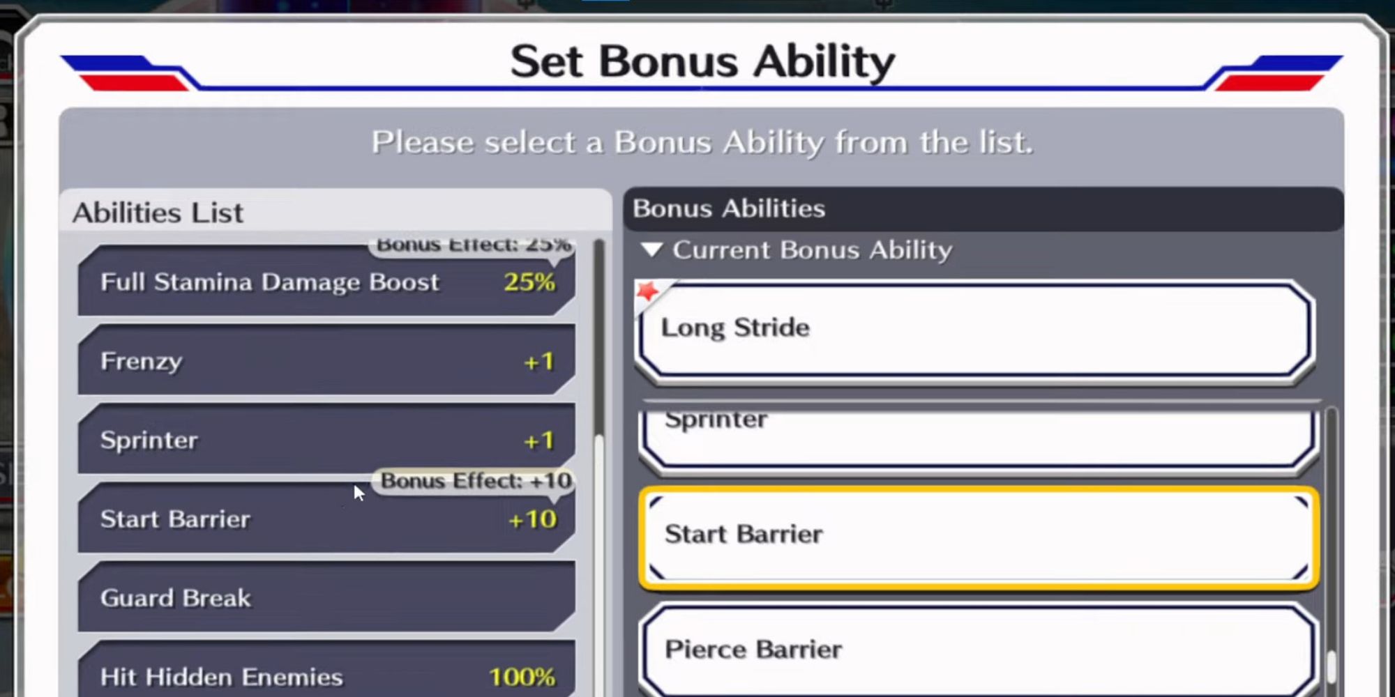 Start Barrier bonus ability