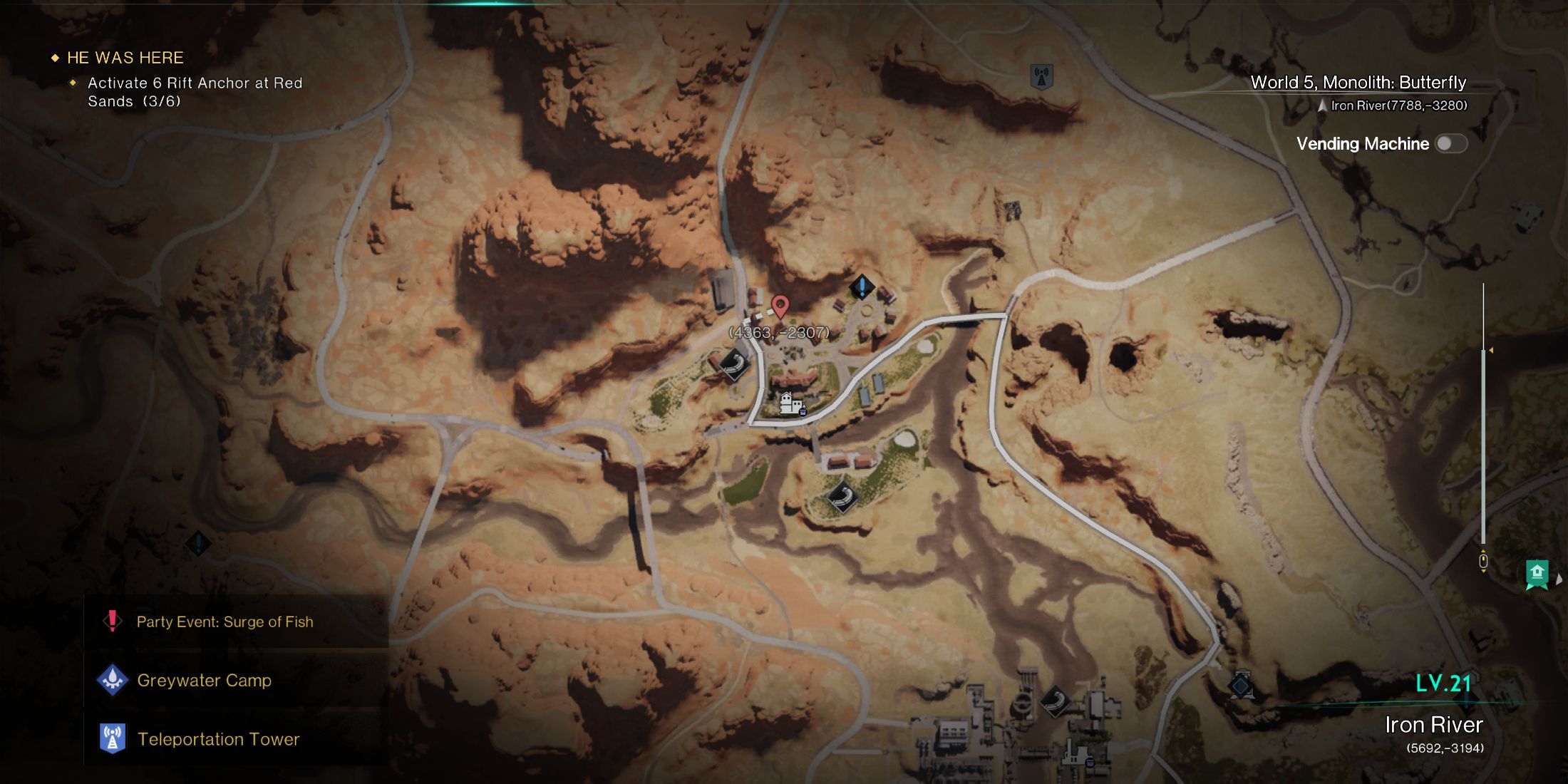 Screenshot showing the location of the Startrace Ore Node in Evergreen in Once Human 