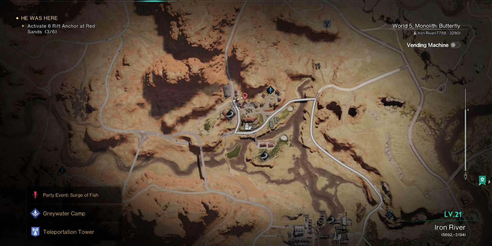 Screenshot showcasing the Startrace Ore node location in Evergreen in Once Human 