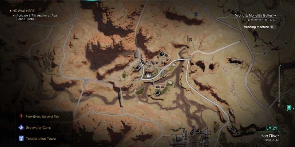 Screenshot showcasing the Startrace Ore node location in Evergreen in Once Human