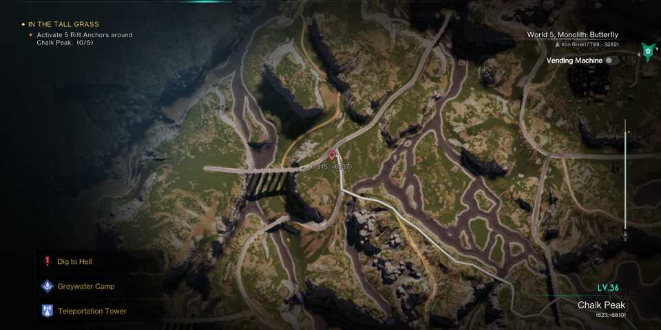 Screenshot showcasing the Startrace Ore node location southwest side of Chalk Peak in Once Human