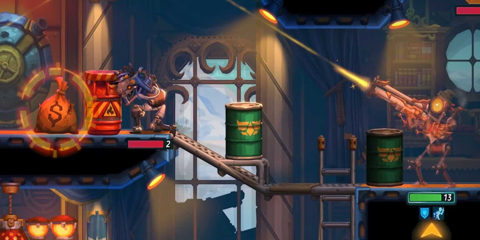 steamworld heist 2 Beacon Potts Lining Up A Sniper Shot Against Some Unseen Dieselbots