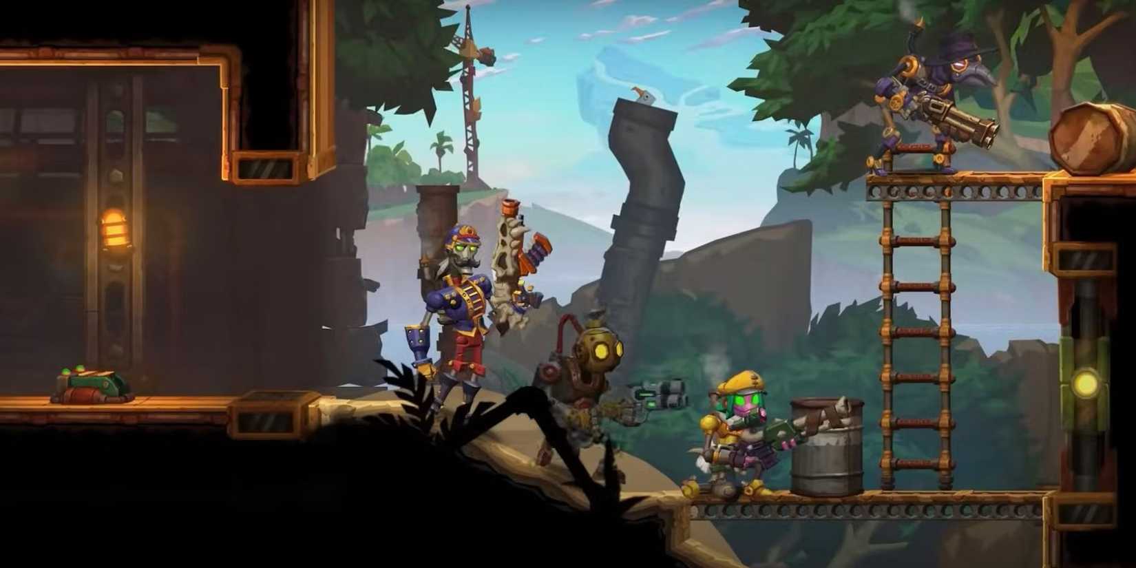 steamworld heist 2 Sola Fathom Running Within A Group Of Friendly Companions