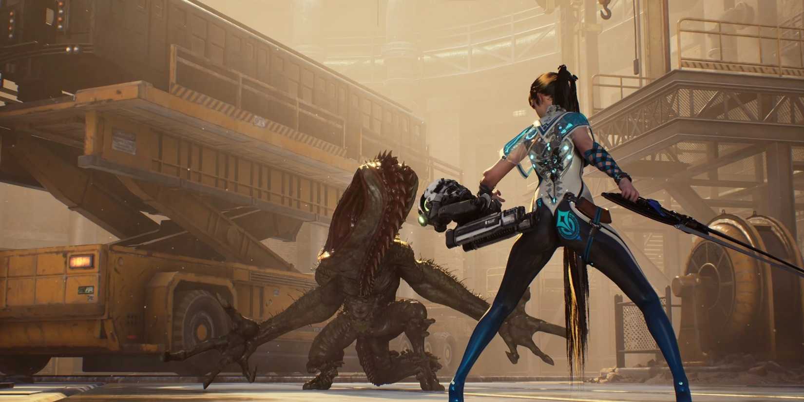 Stellar Blade Eve fighting an enemy