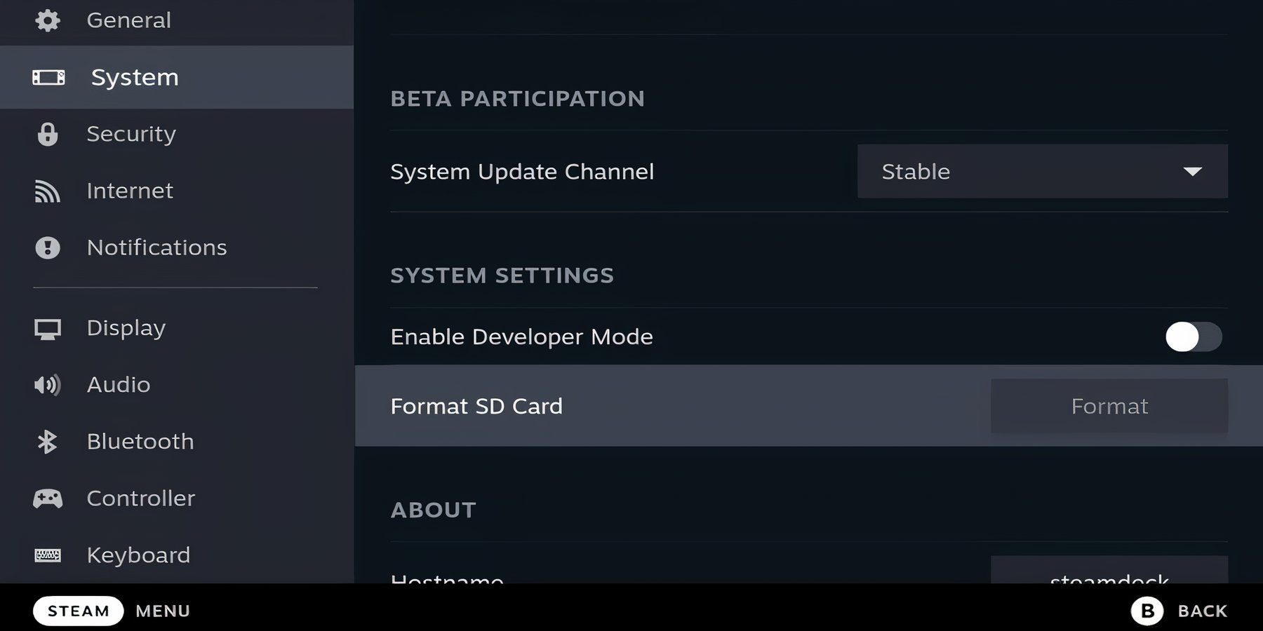 Option to format SD card in Steam Deck