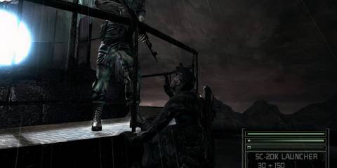 sam hanging below an enemy in splinter cell chaos theory