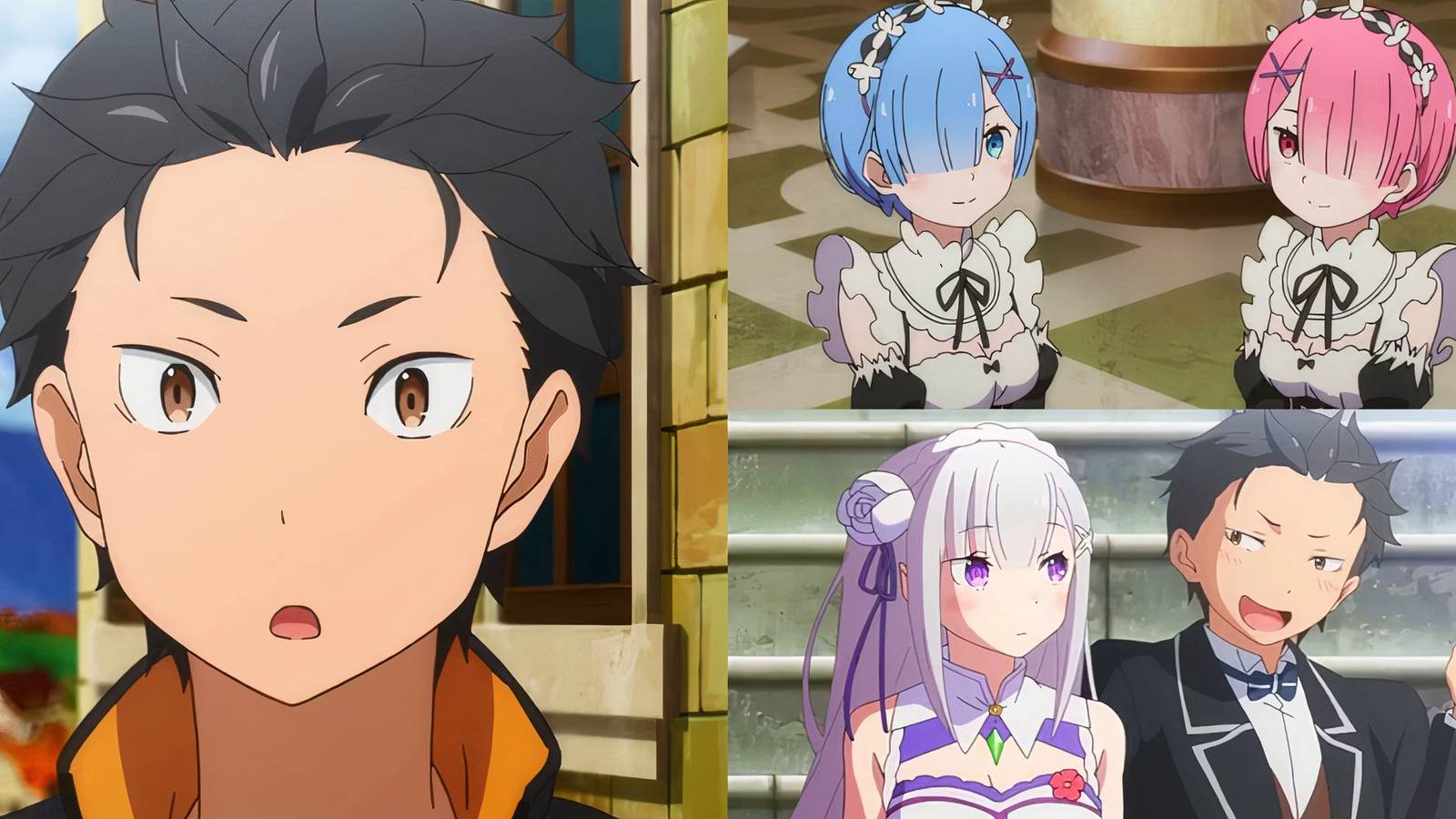 Subaru Natsuki, Rem & Ram, and Emilia and Subaru together in Re:Zero