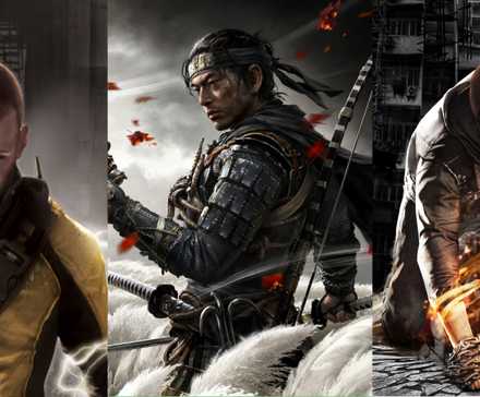 Stills from Infamous, Ghost of Tsushima, and Infamous: Second Son