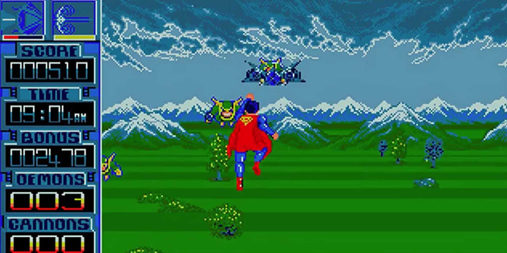 Superman flying in Superman 1989 Game