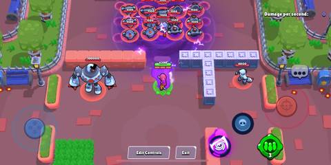 Tara using her hypercharged portal to pull a bunch of robots in Brawl Stars 