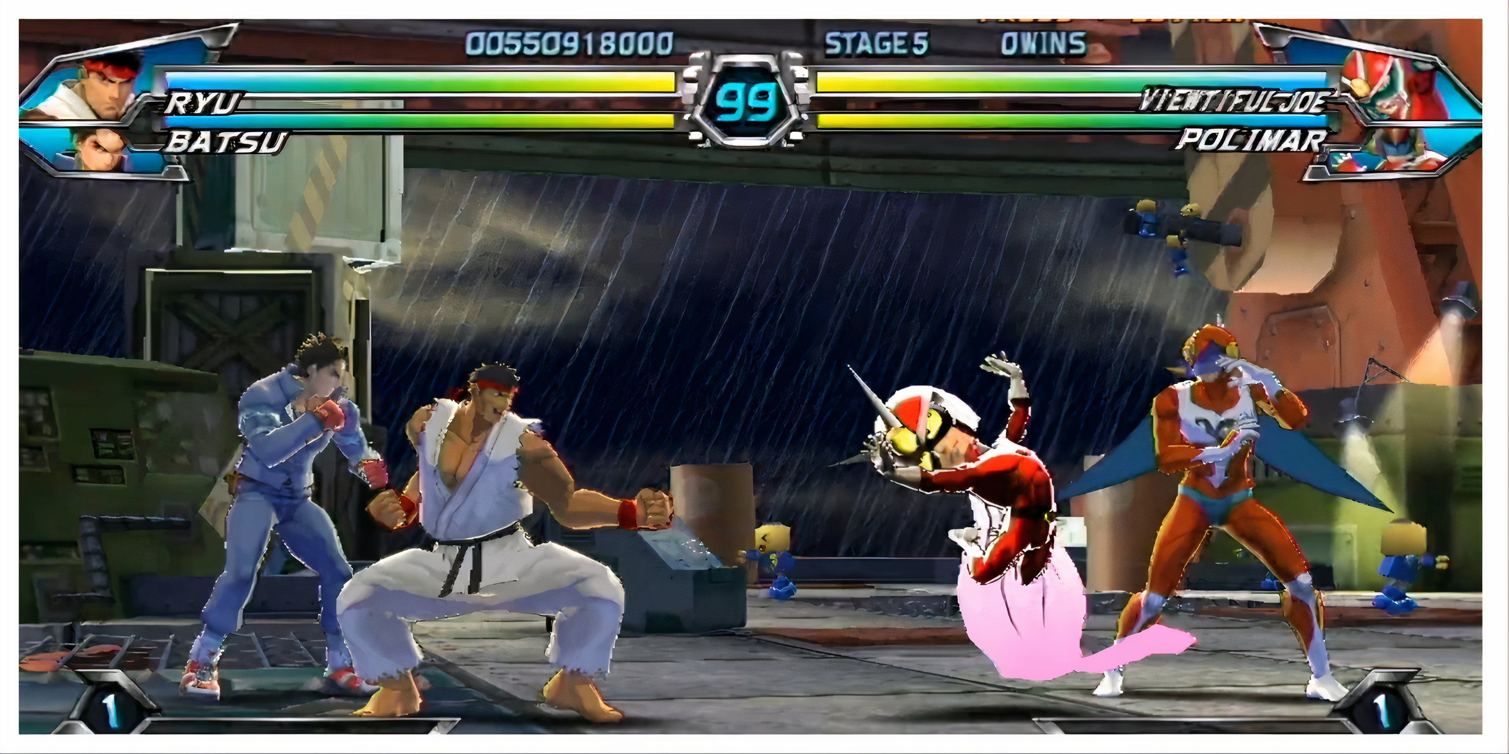 Starting Match of Ryu & Batsu vs Viewtiful Joe & Polimar