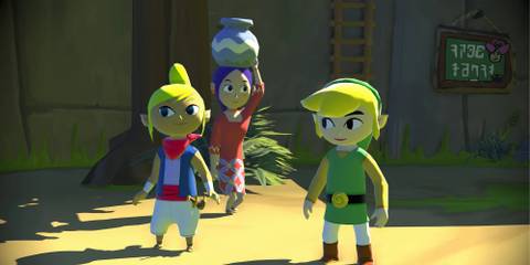 Tetra and Link talking to an NPC in The Legend of Zelda The Wind Waker HD