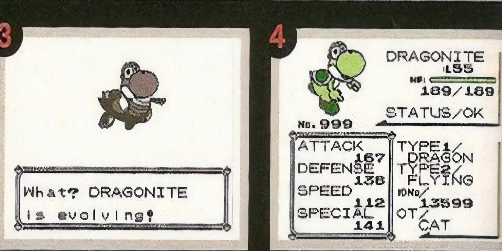 The dragonite-Yoshi Evolution Prank from the April 1999 edition of Game Expert in Pokemon-1