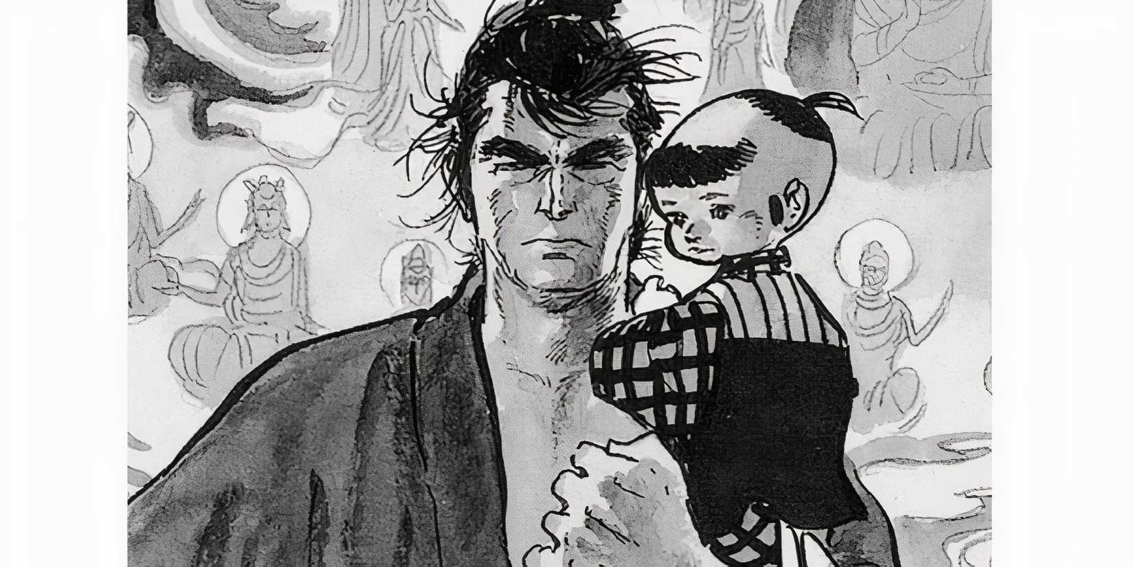 The main character of Lone Wolf and Cub with his son.