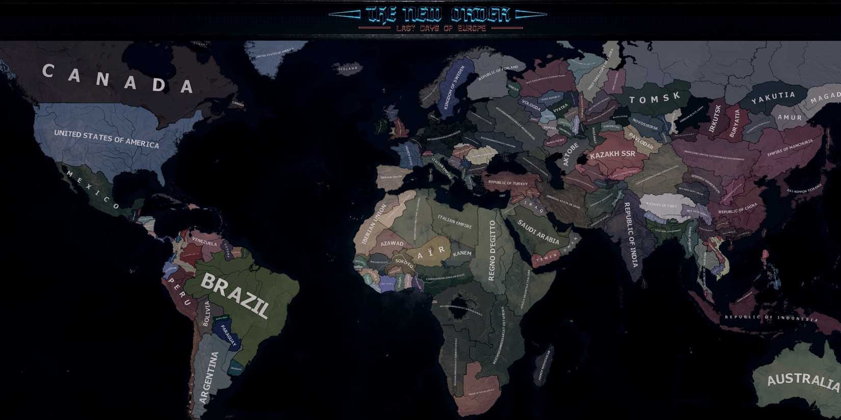 An overview of the world map in Hearts Of Iron 4 The New World