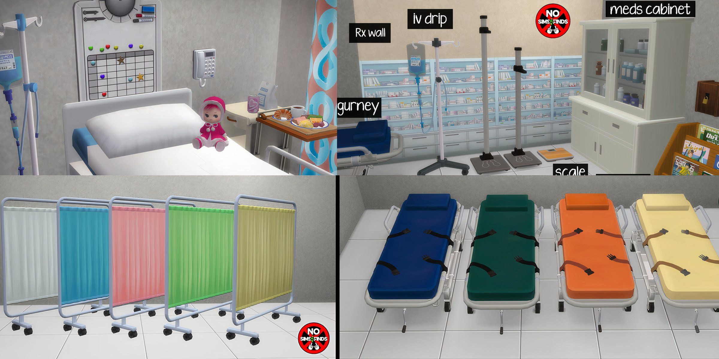 Examples of new custom hospital items from the ACNH Hospital Set mod