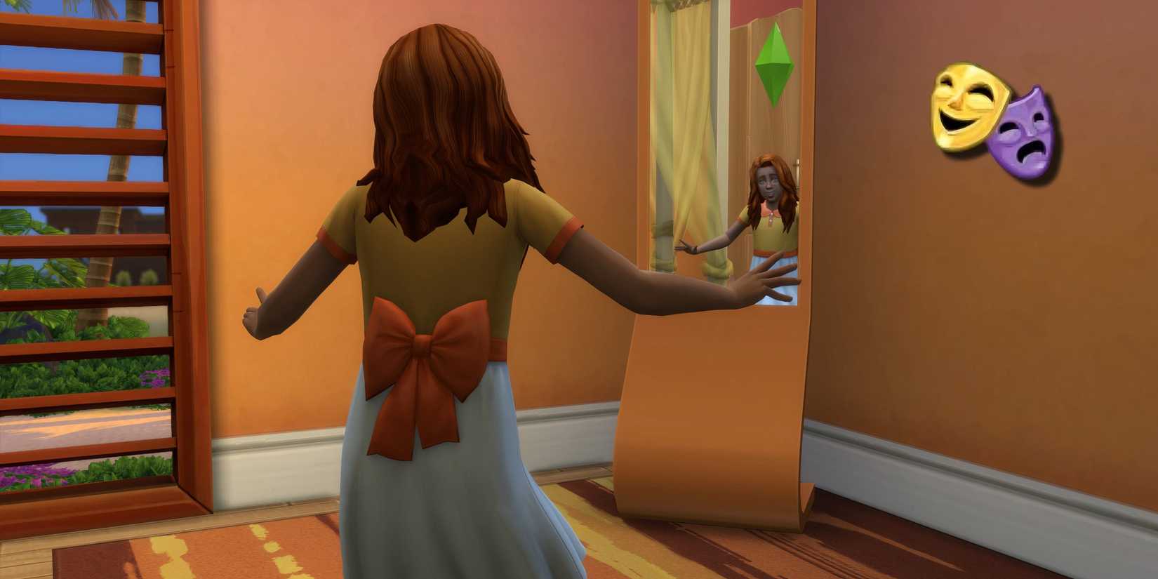 A child practicing acting in the mirror to become a child star