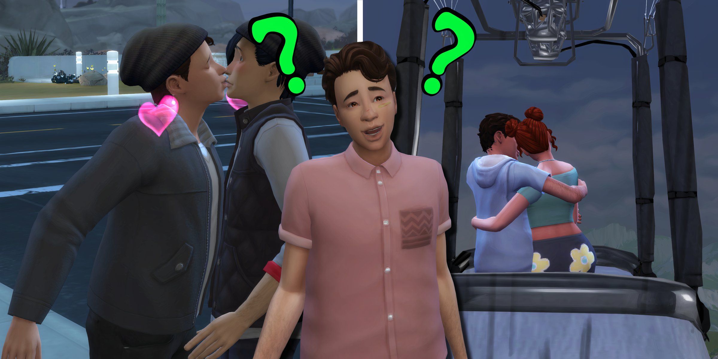 A Sim contimplating between two different Sims in a Love Triangle storyline