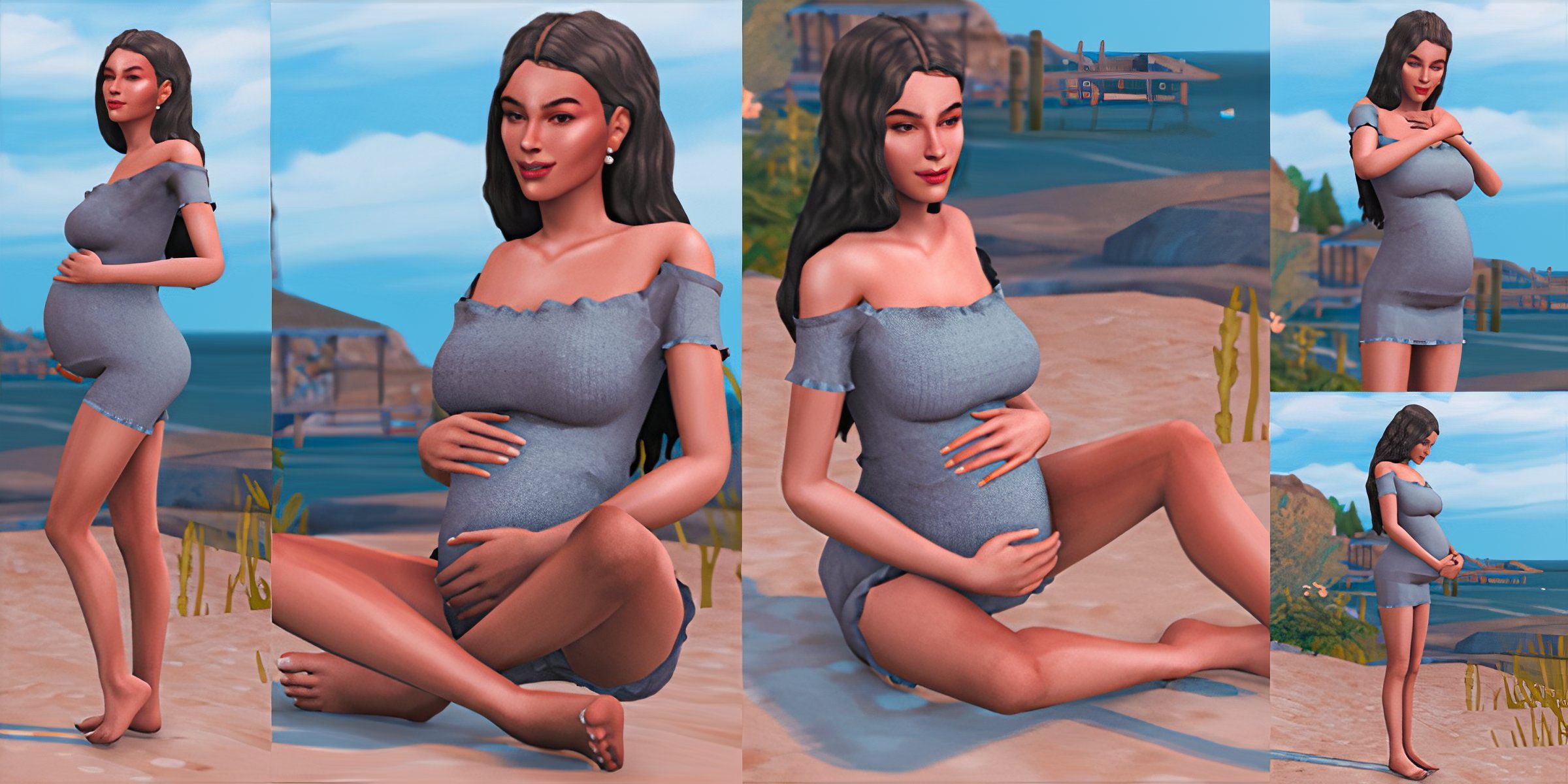 Five poses to put pregnant Sims in for screenshots and social media posts from the Pregnancy Pose Pack mod