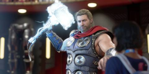 Thor wielding Mjolnir in Marvel's Avengers