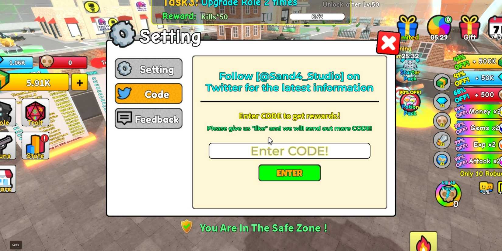 Toilet Fighter Simulator the codes tab