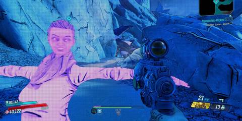 Lana with a t-pose in the augmented reality game in borderlands 3