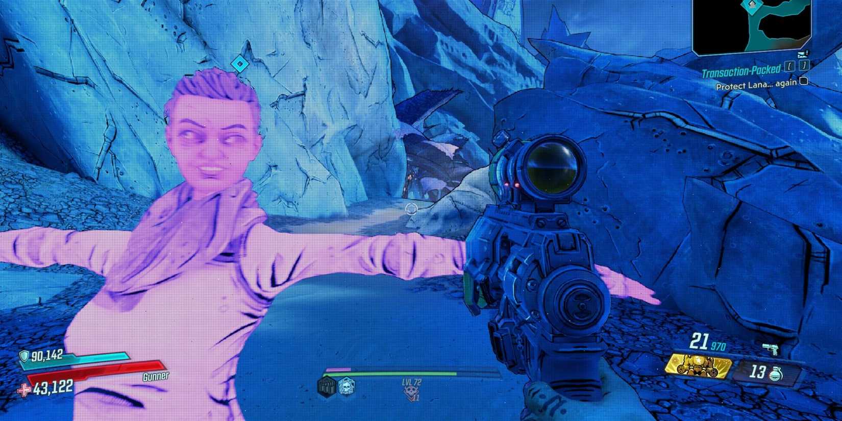 Lana with a t-pose in the augmented reality game in borderlands 3