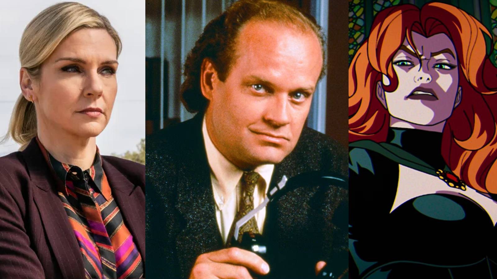 Kim Wexler outside; Frasier holding headphones; Jean Grey looking evil