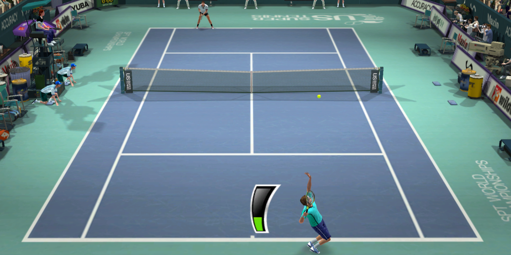 Two Tennis Pros Play A Game Of Tennis In A Professional Court
