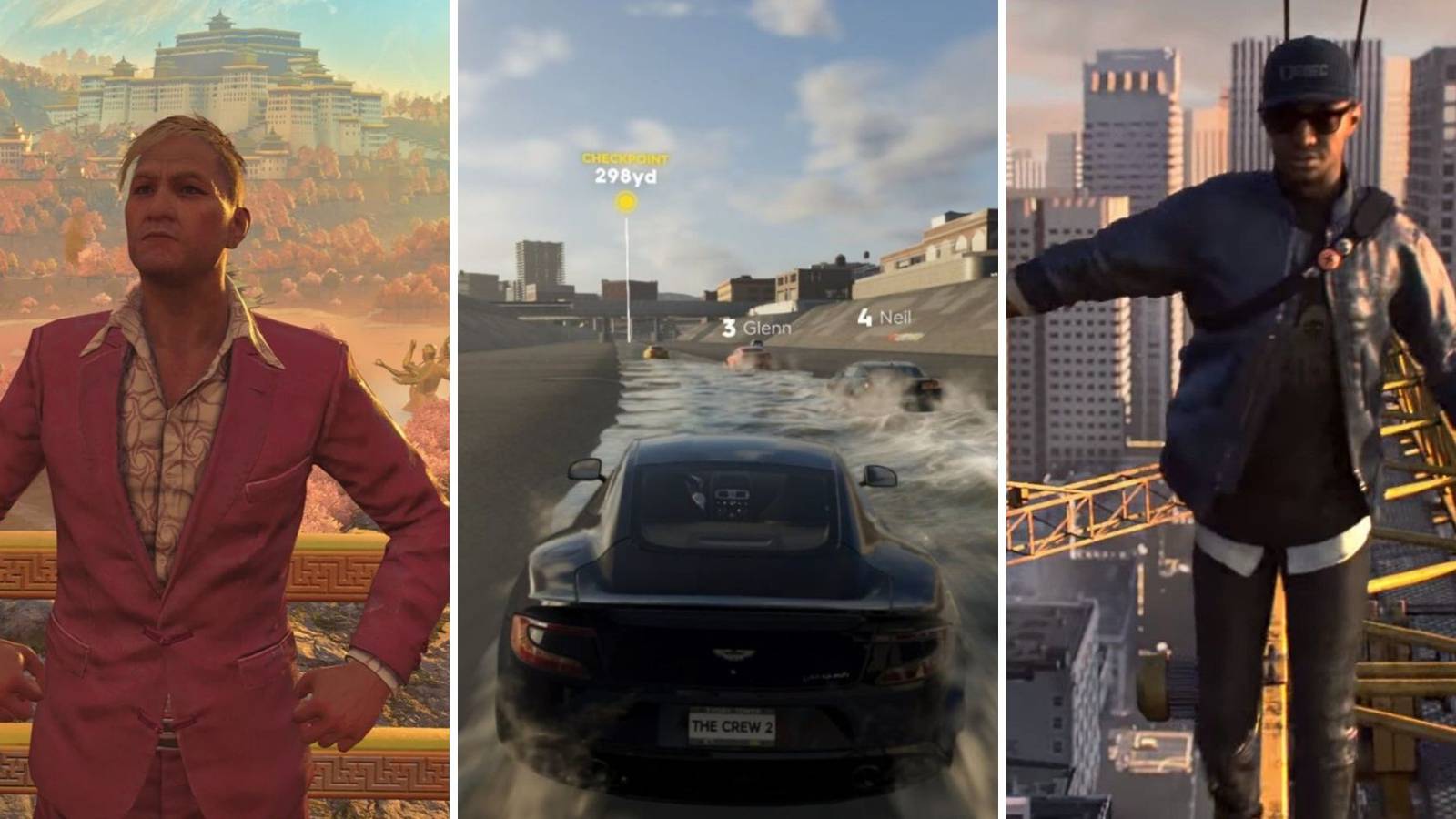 A grid showing the games Far Cry 4, The Crew 2, and Watch Dogs 2