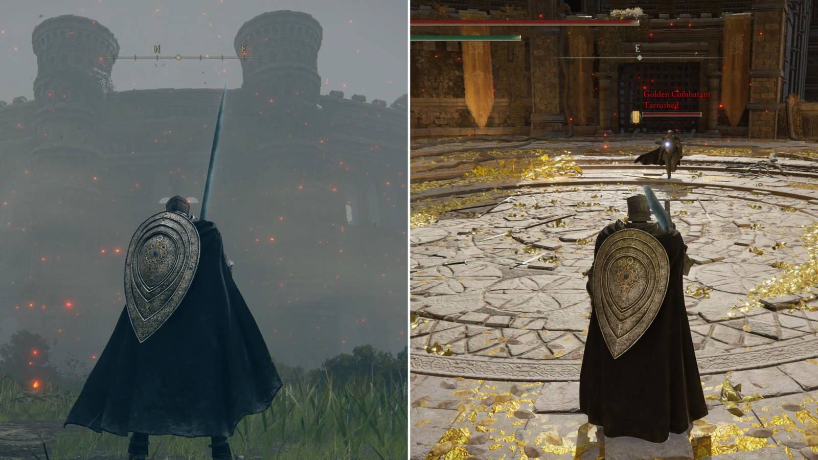 The Player Standing In Front Of The Colosseum & In Battle