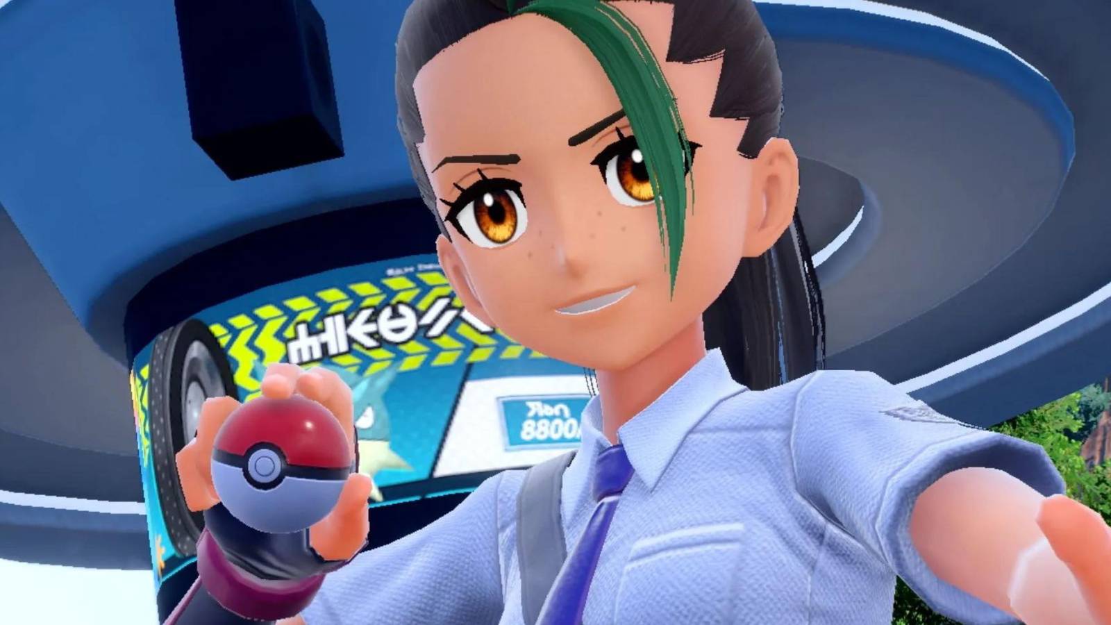 Nemona holding a Poke Ball from Pokemon Scarlet and Violet