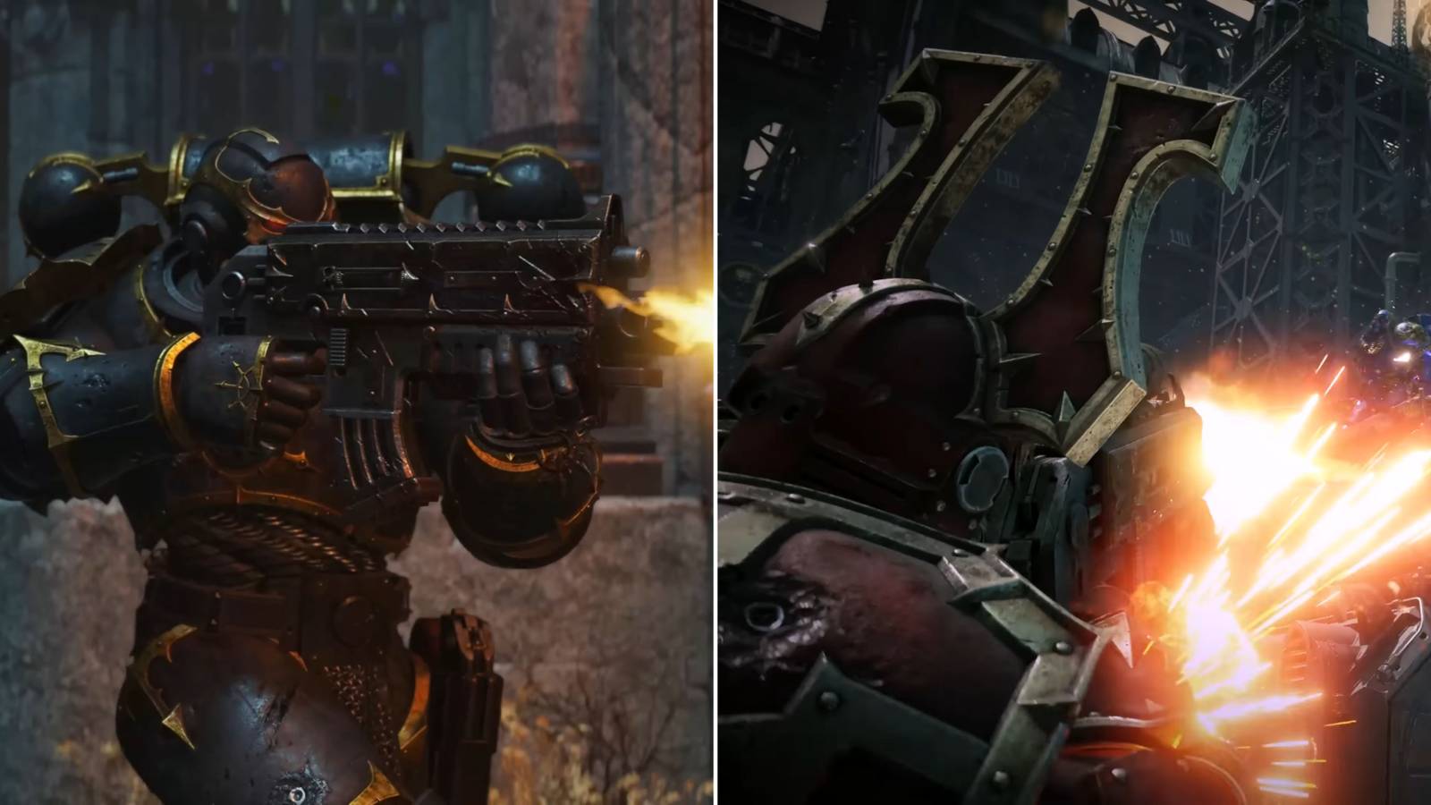 An Iron Warrior & World Eater Shooting Bolters 