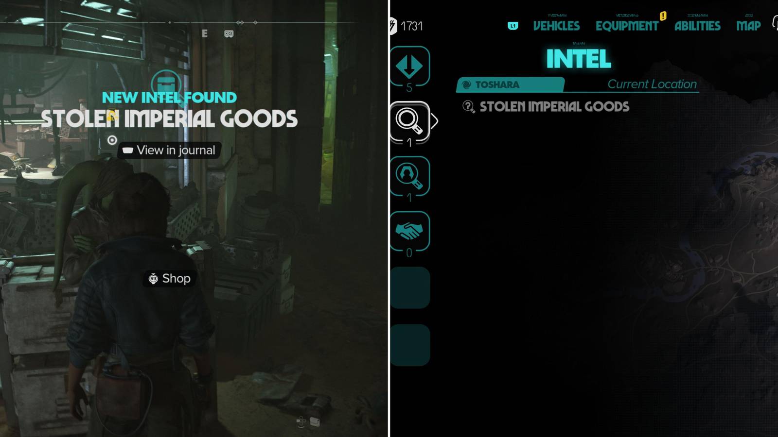 The Player Getting intel & The Intel Menu 