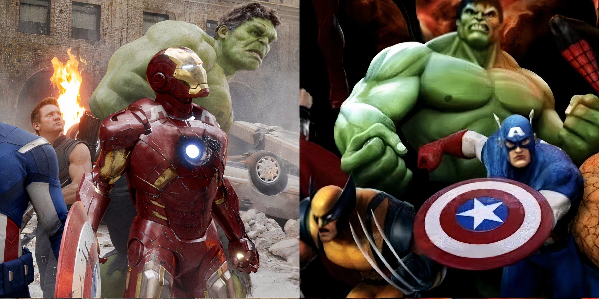 Hawkeye, Iron Man, Hulk, Wolverine, Captain America in two images