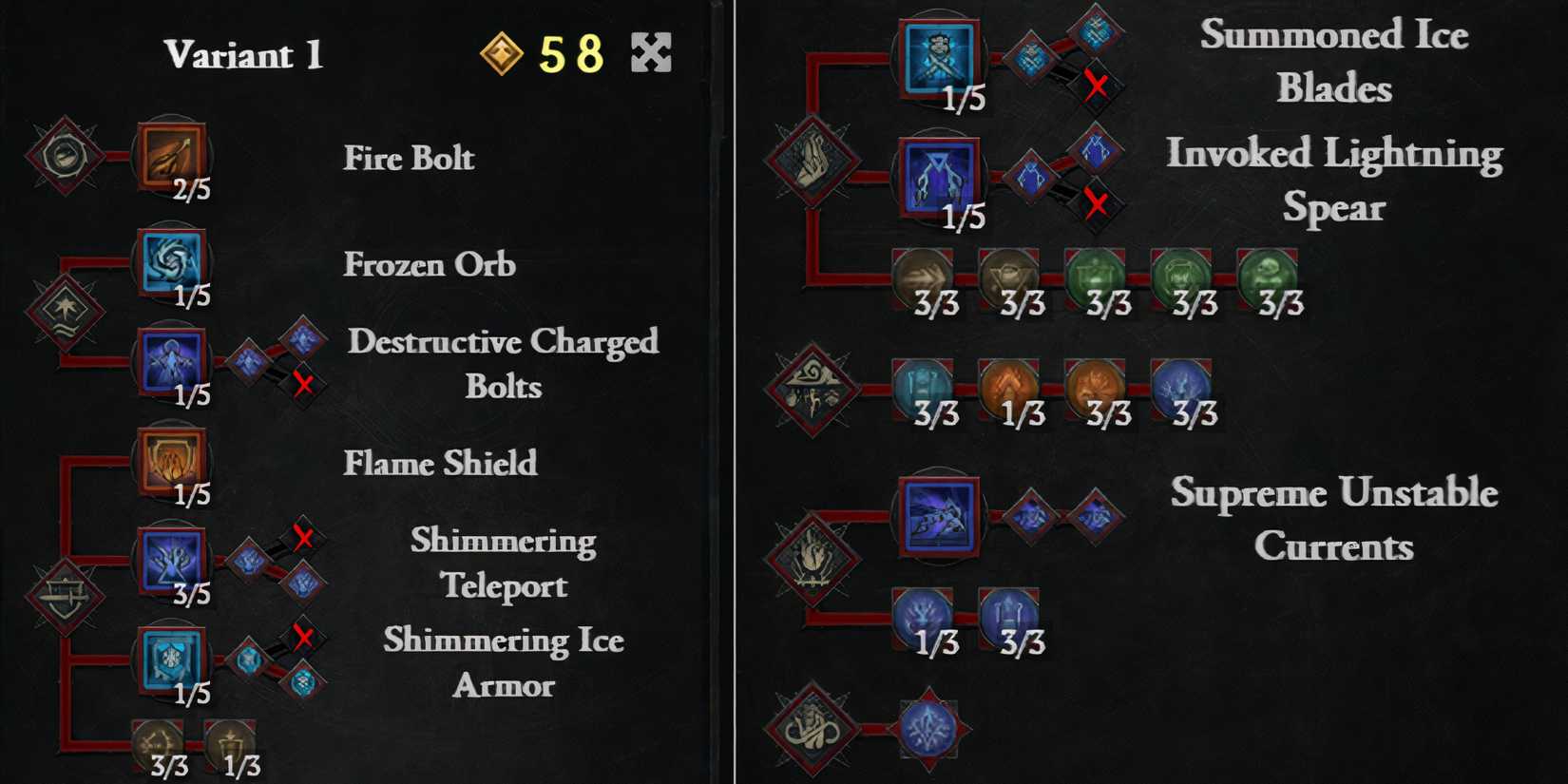 screenshots of the lightning spear skill tree