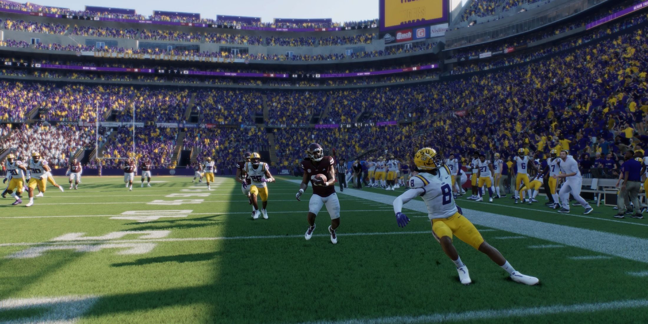 A player juking a defender in College Football 25