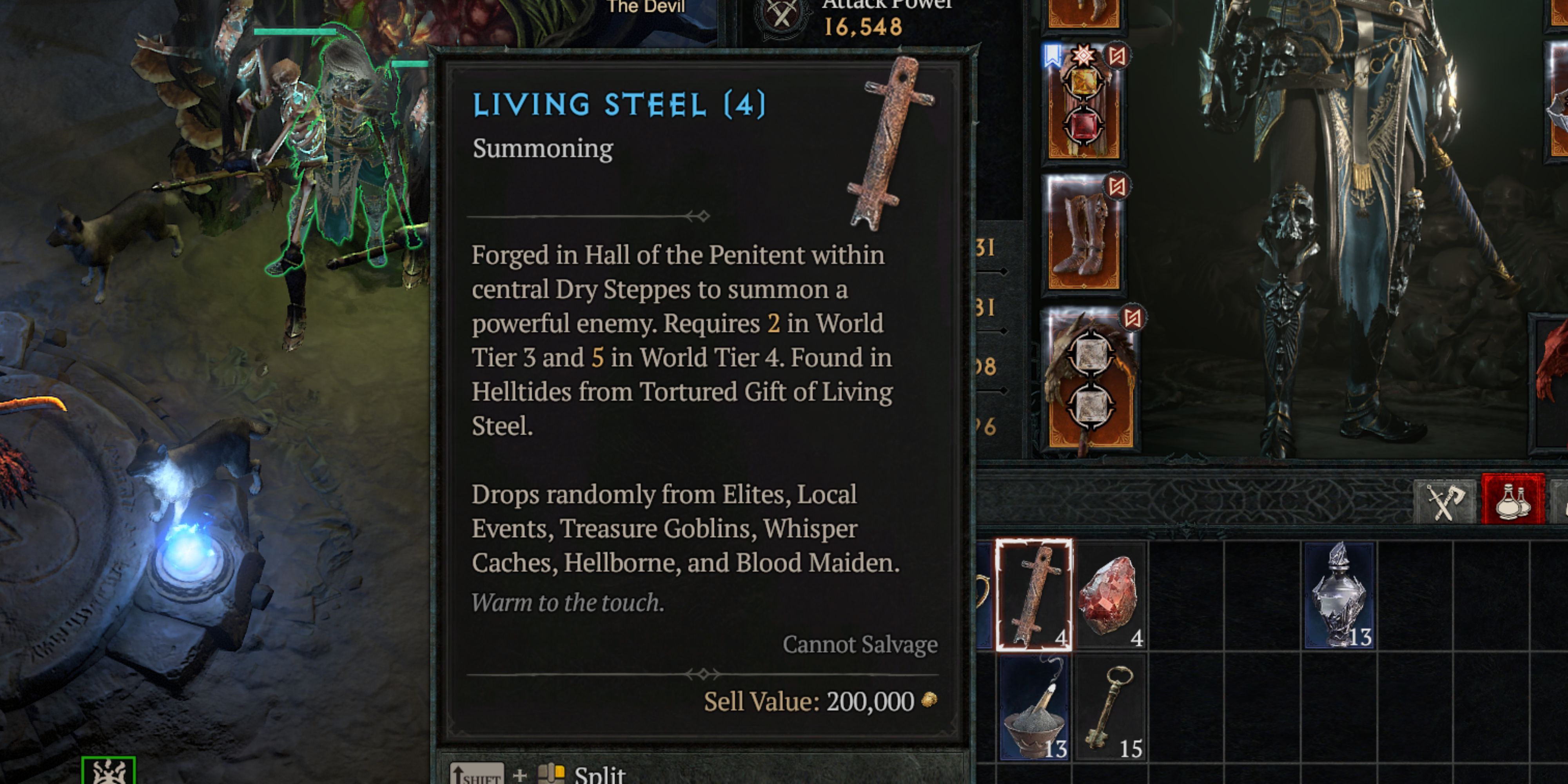 A screenshot of living steel in a player's inventory