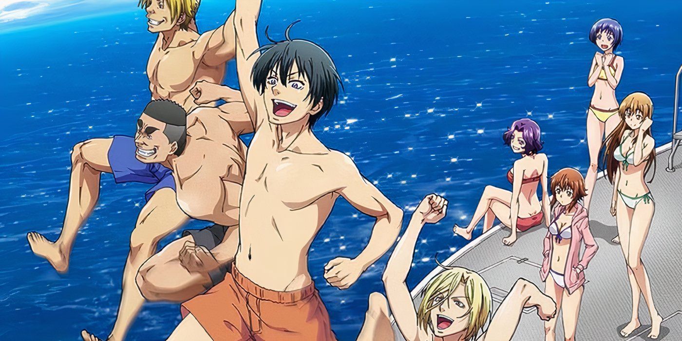 Grand Blue characters jumping into the water