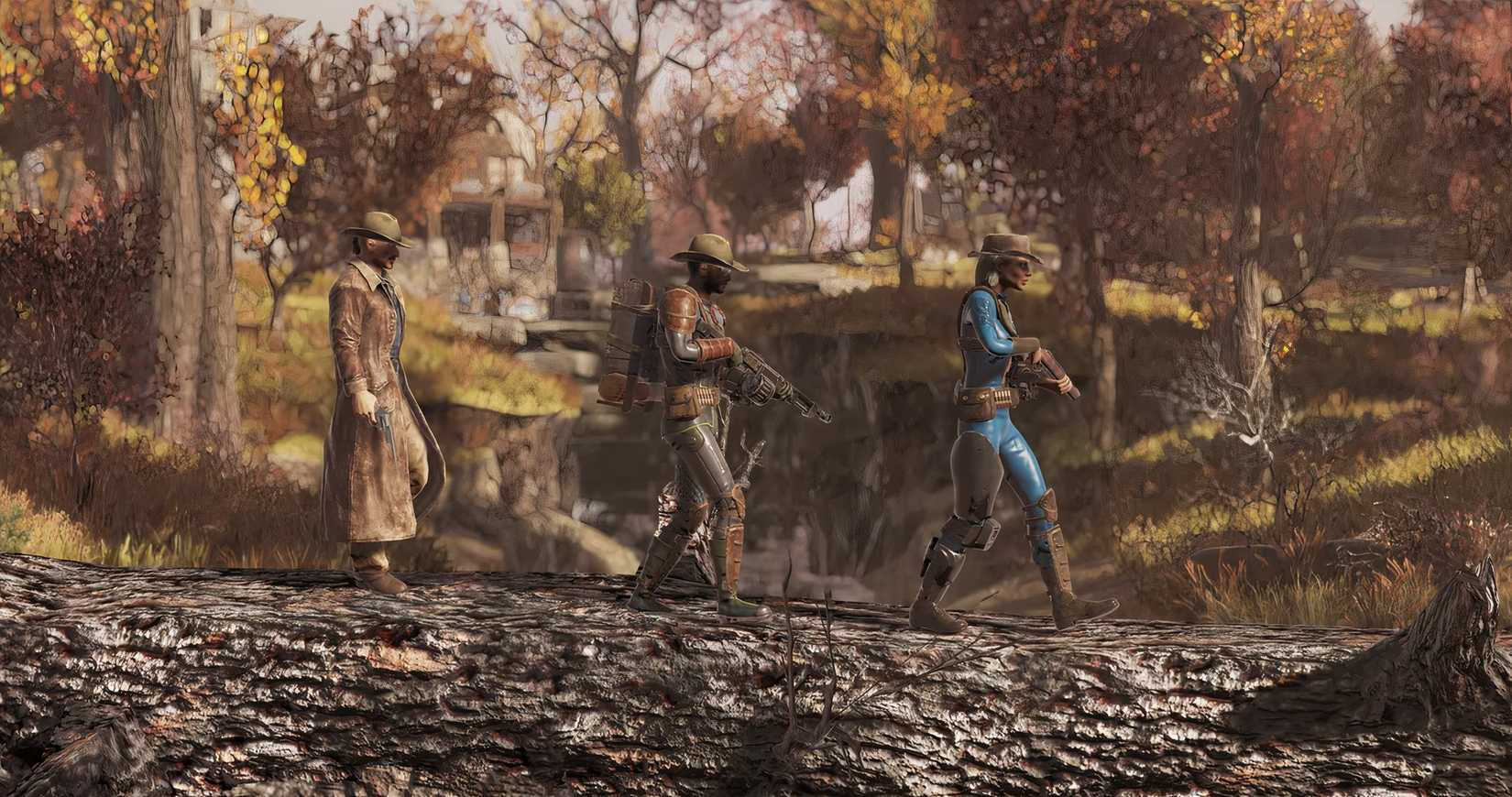 Falllout 76 characters wearing different gear