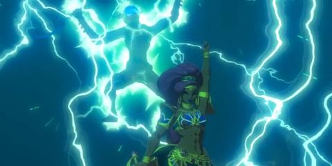 Urbosa uses her lightning powers to attack a member of the Yiga clan.