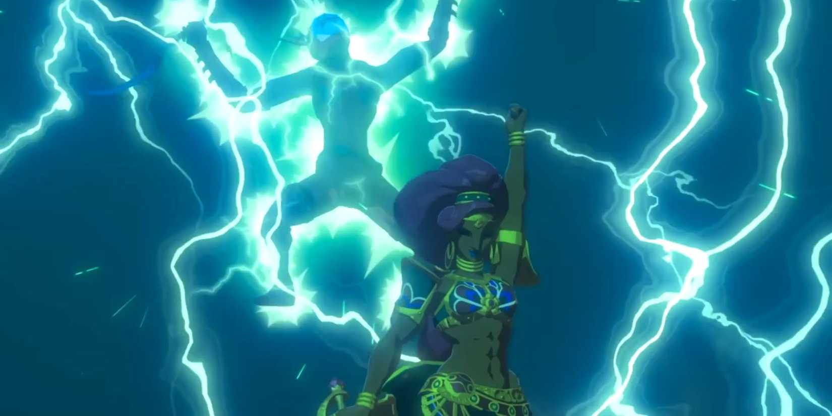 Urbosa uses her lightning powers to attack a member of the Yiga clan.