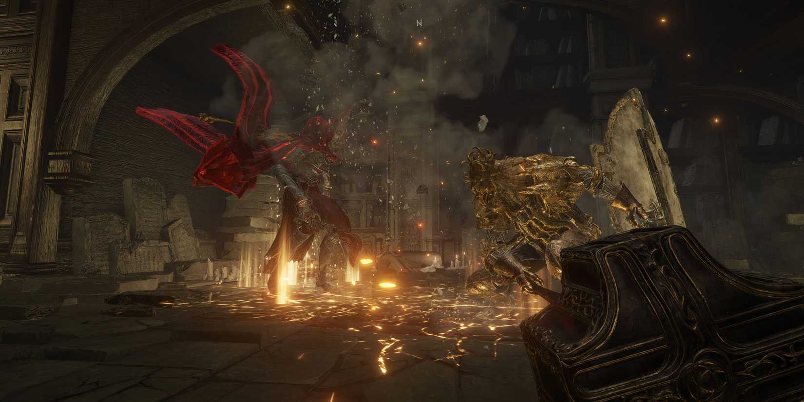 using black steel greathammer against fire knight in Elden Ring