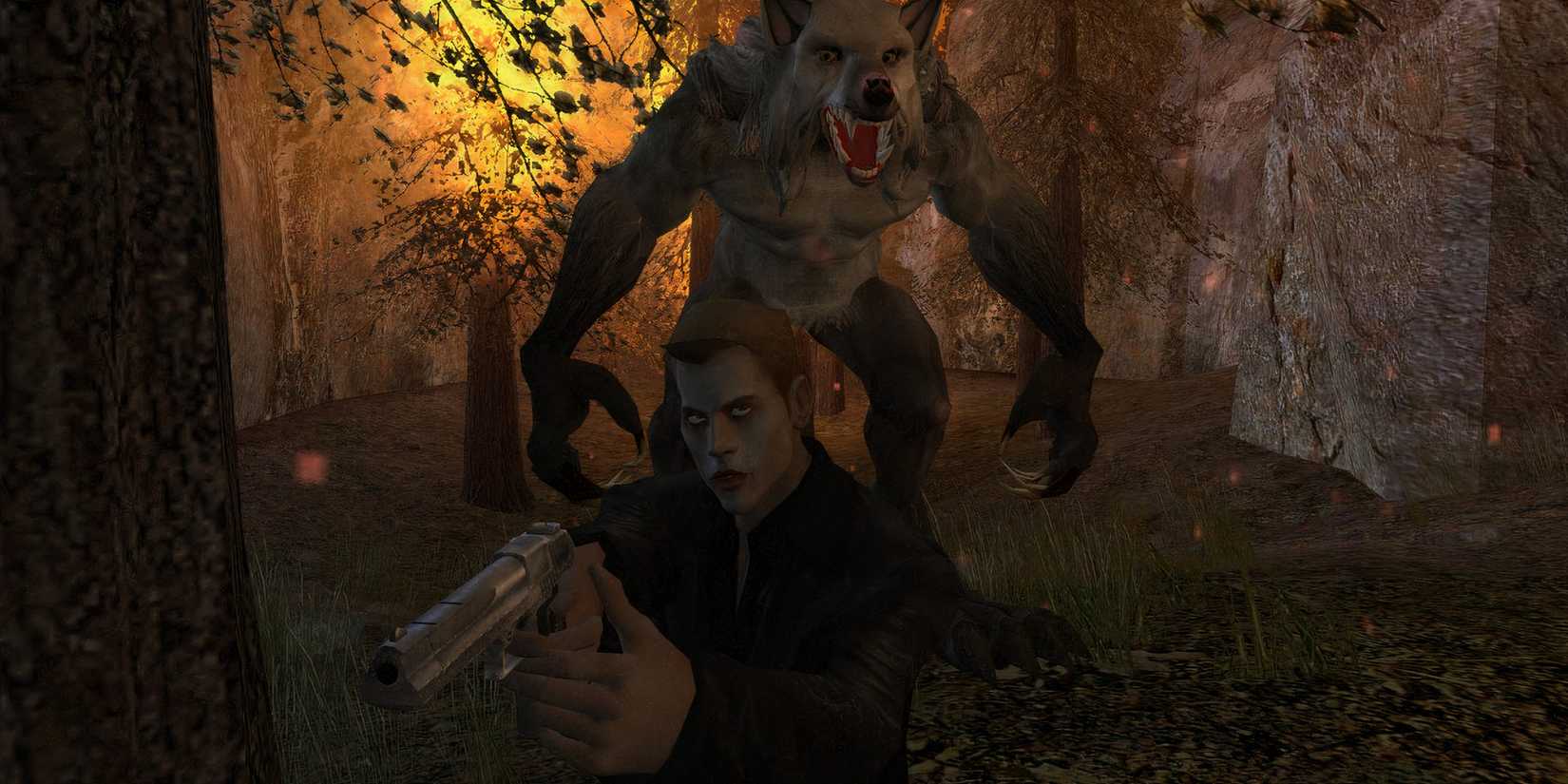 Vampire The Masquerade Bloodlines Werewolf boss standing behind a Ventrue player.