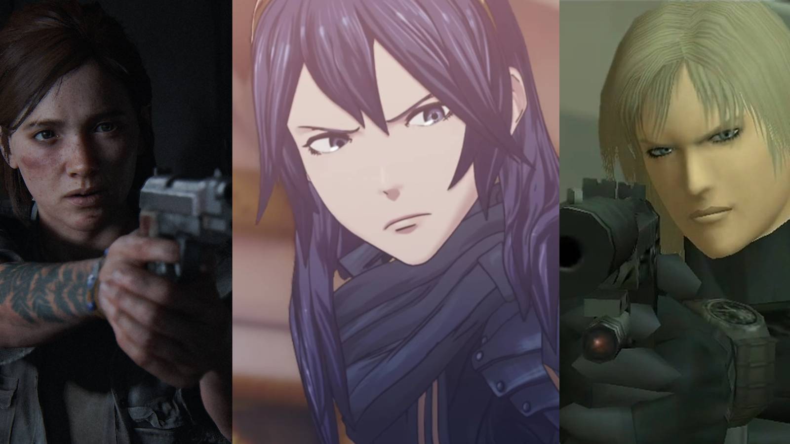 Ellie holding a gun; Lucina; Raiden holding a gun