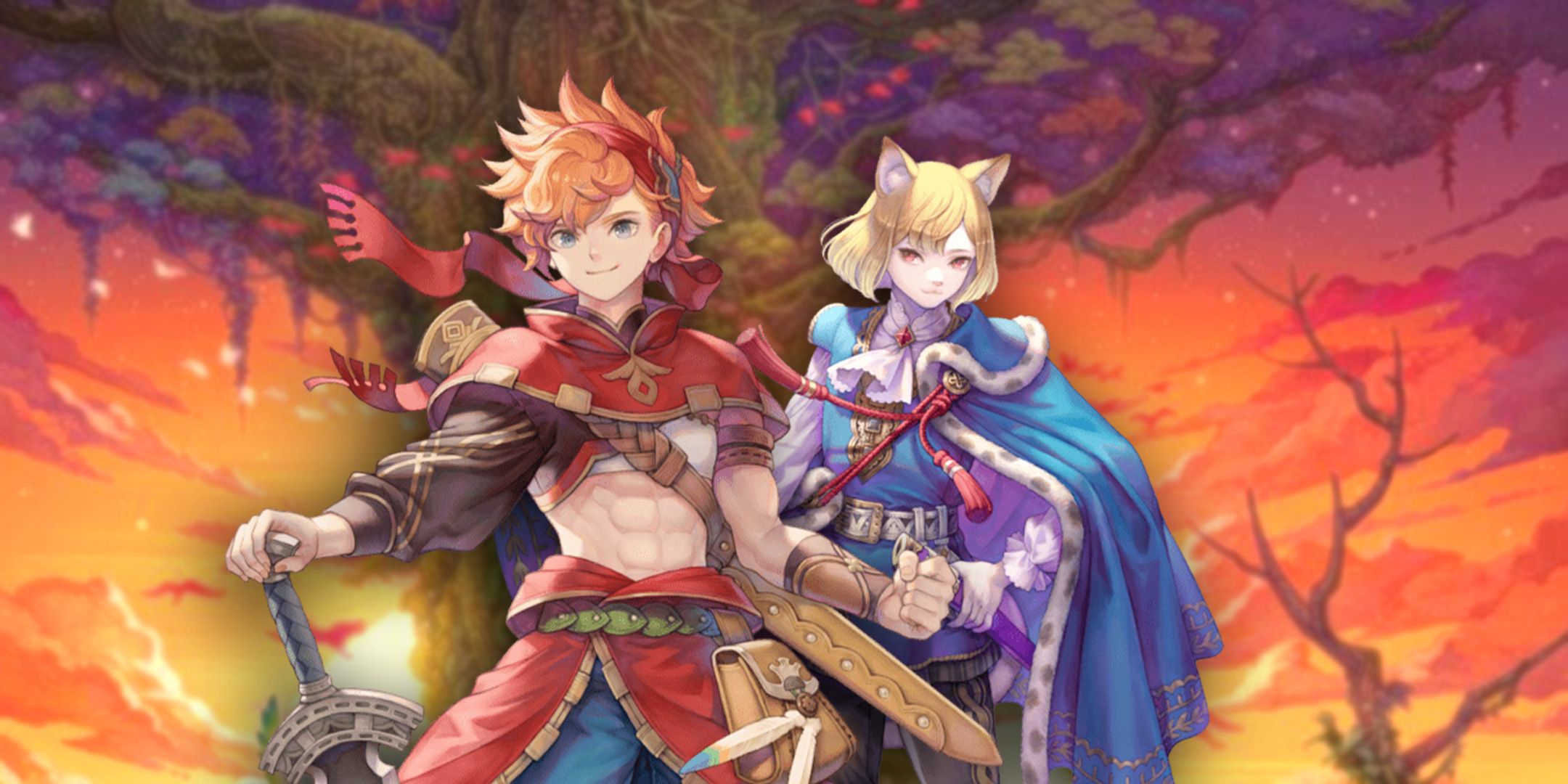 Main characters from Visions of Mana standing in front of Mana tree