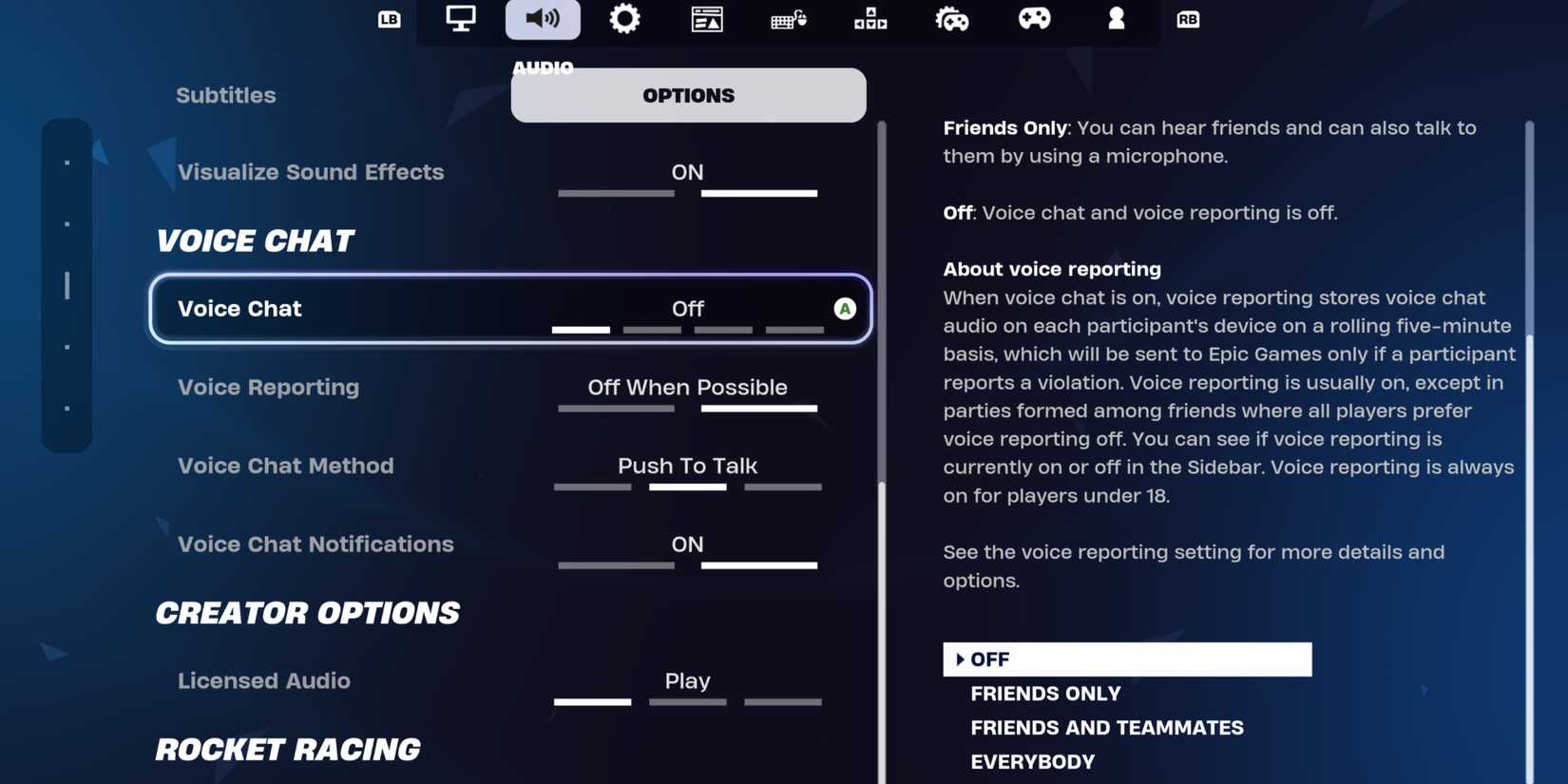 voice chat settings fortnite