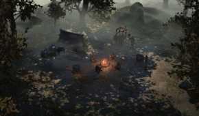 Band of mercenaries sitting by the campfire