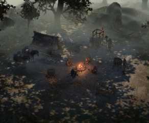 Band of mercenaries sitting by the campfire